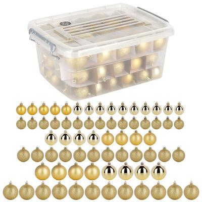 Shatterproof Gold Christmas Tree Baubles In a Box 4 / 5 / 6 Cm 70 Pcs.