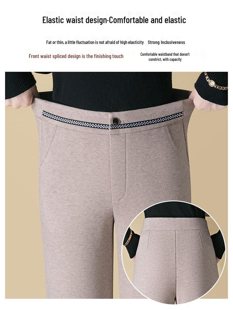 Women's High-Waisted Angola Red Wool Slim-Fit Warm Pants - Autumn/Winter