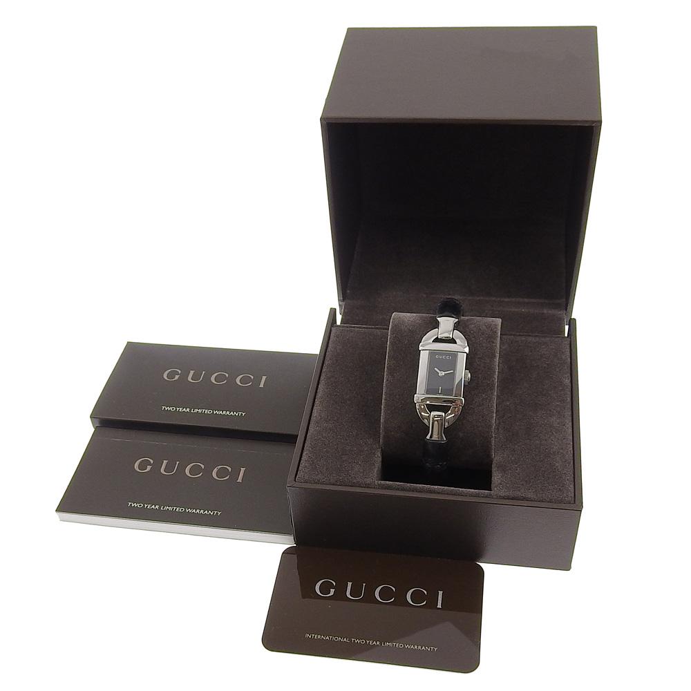 Gucci Bangle Watches 6800L blackDial Stainless Steel/Bamboo Quartz Analog Display Women Used