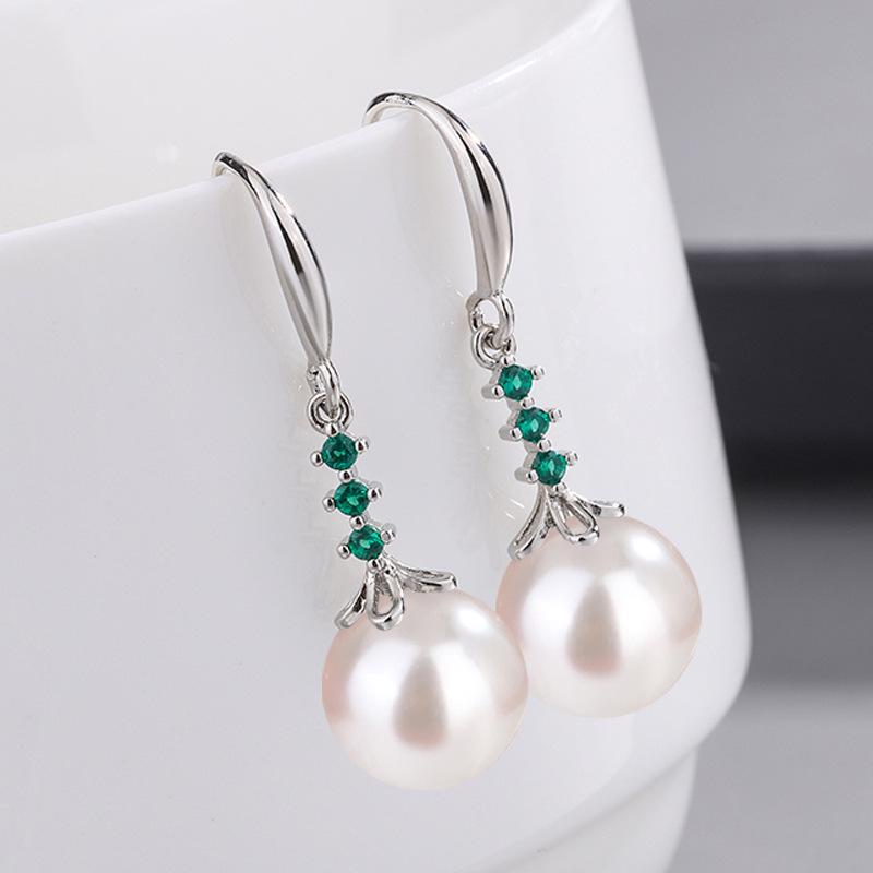 

Acrylic Inlaid Green Zircon Red Round Bead Imitation Pearl Dangle Earrings for Women