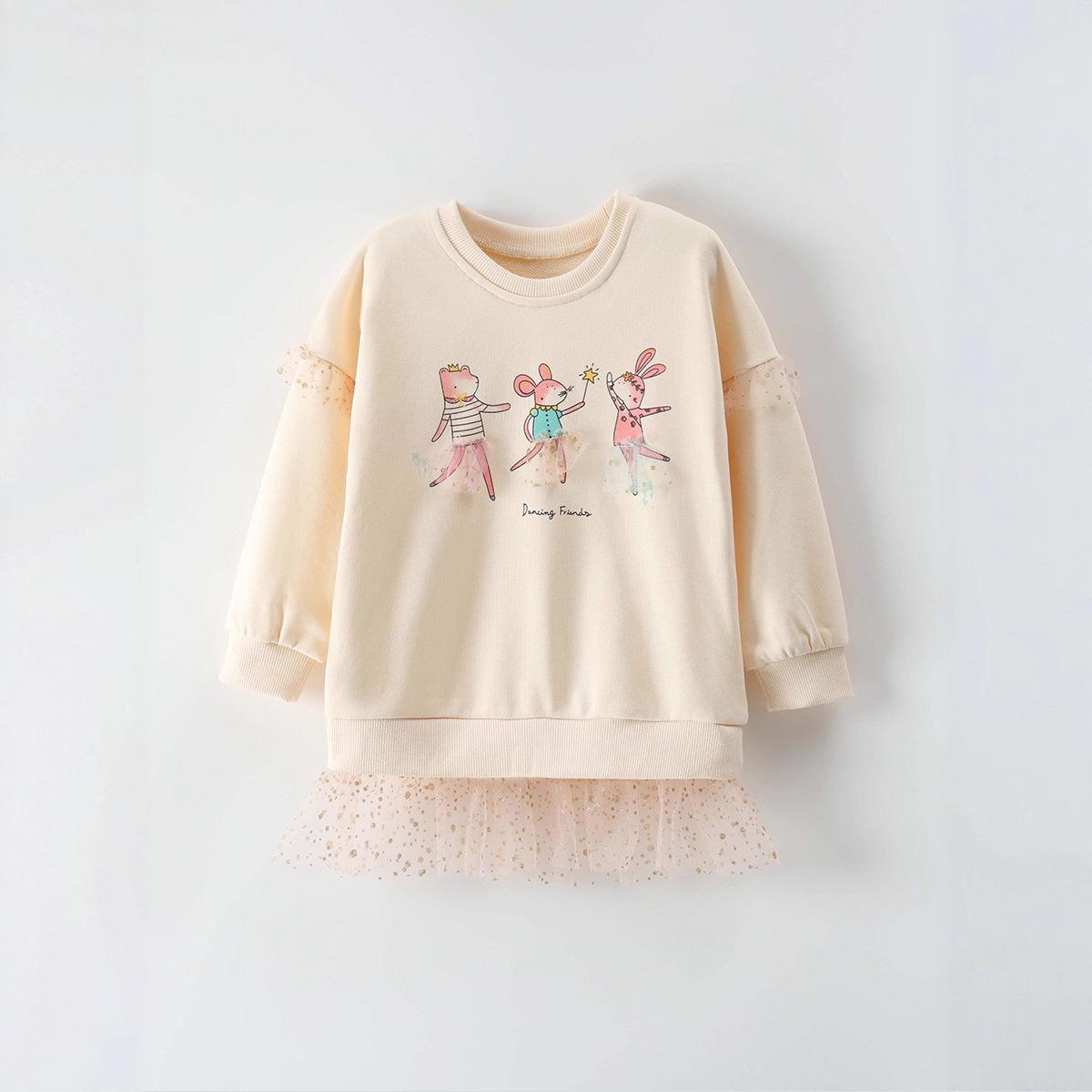 

Trendy Cute Long-Sleeve Mesh Print Pullover for Girls - European & American Spring/Autumn Sweatshirt 110cm (5Y) абрикосовый