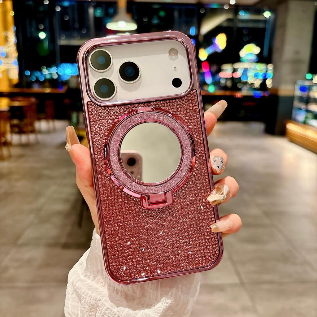 Applicable to Apple 11promax glitter makeup mirror s11 luxury electroplating magnetic suction S11ultra mobile phone case 11Pro