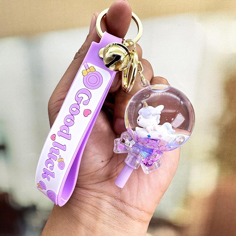 Lila Stern Flüssiger Treibsand Schlüsselanhänger mit Kirschblüten Öl-gefülltem Anhänger - Niedlicher 3D Rucksackanhänger für Frauen