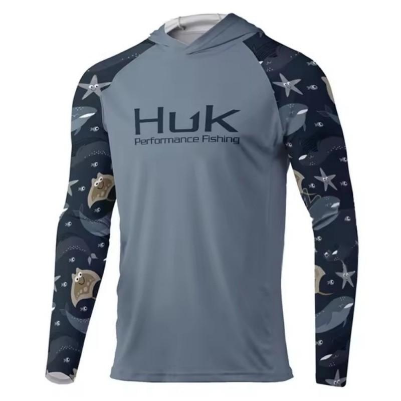 Mens Quick-Dry Fishing Hoodie UV Protection Long Sleeve Breathable Performance T-Shirt Outdoor Angling Summer Fall