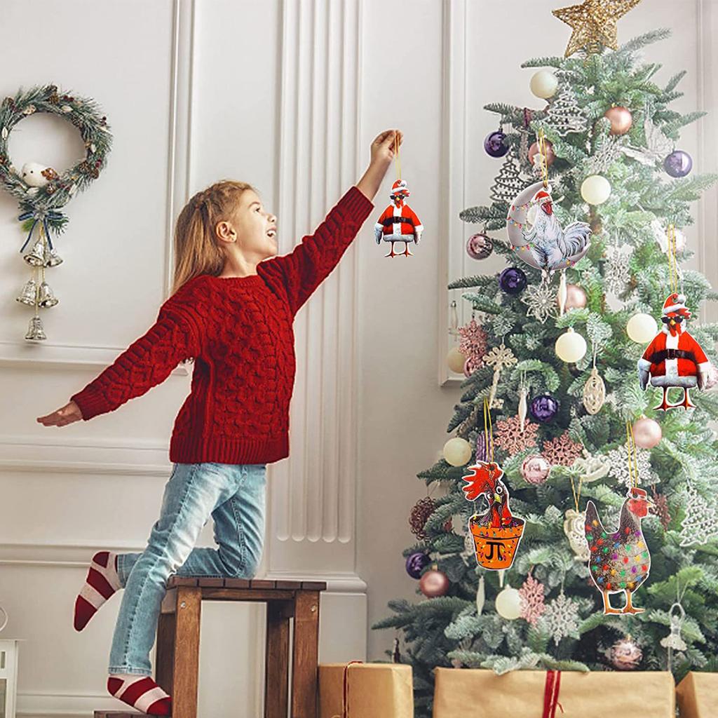 Zabawna Akrylowa Ozdoba Świąteczna Kurczak Dekoracje na Choinkę Kreskówkowe Zwierzę Wisiorek do Zawieszenia w Samochodzie Święto Noworoczne