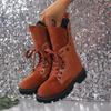 Large Size Wind Locomotive Boots Women's Autumn and Winter New Fashion Western Cowboy Fashion Medium Boots Women