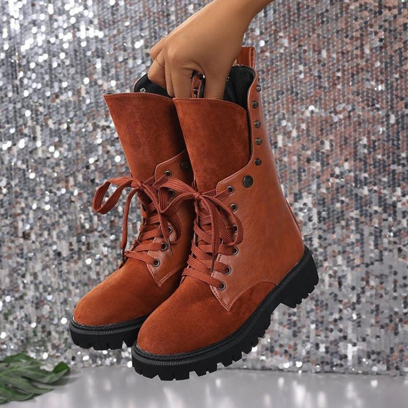 Large Size Wind Locomotive Boots Women's Autumn and Winter New Fashion Western Cowboy Fashion Medium Boots Women