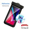 Inflatable Waterproof Phone Pouch with Touchscreen Access and Neck Strap for Diving and Swimming.