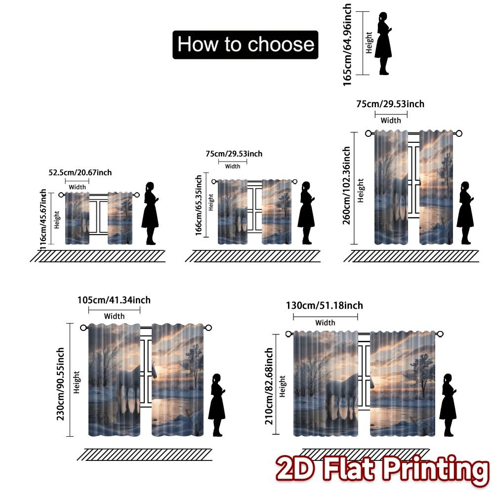 2pcs, 2D FLAT PRINTING Curtains (Without Rod) Winter Elegance Popular Curtains&Window Treatment Versatile Polyester Fabric