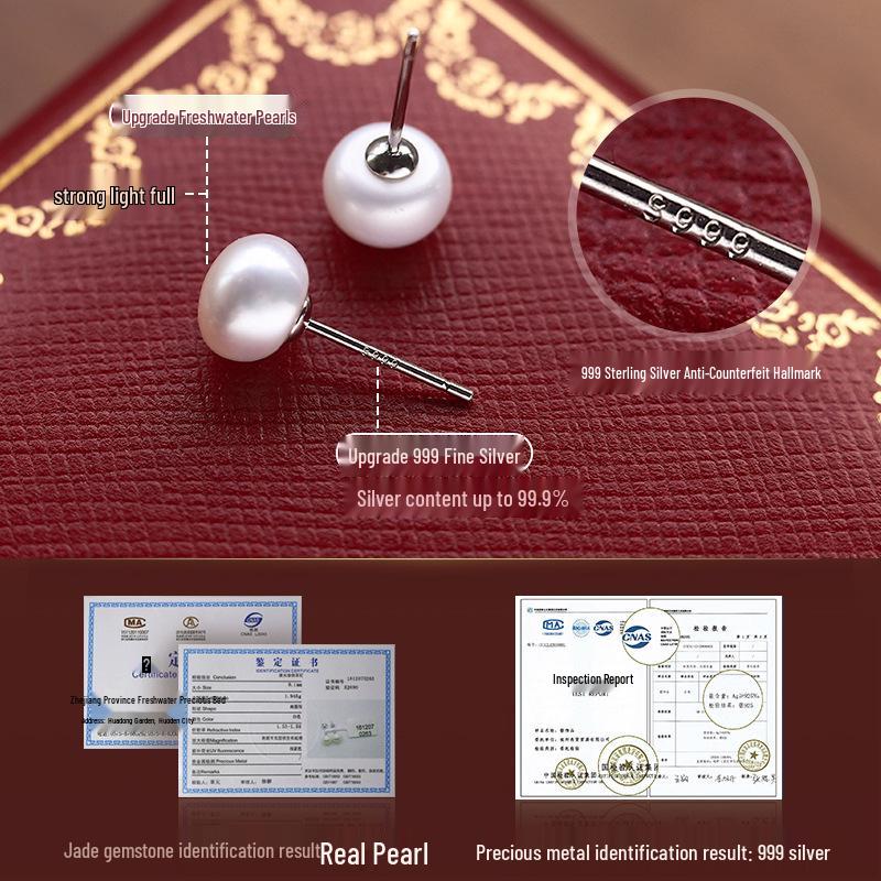 Boucles d'oreilles puces en perles d'eau douce naturelles: Boucles d'oreilles muffin haut de gamme en argent sterling 999