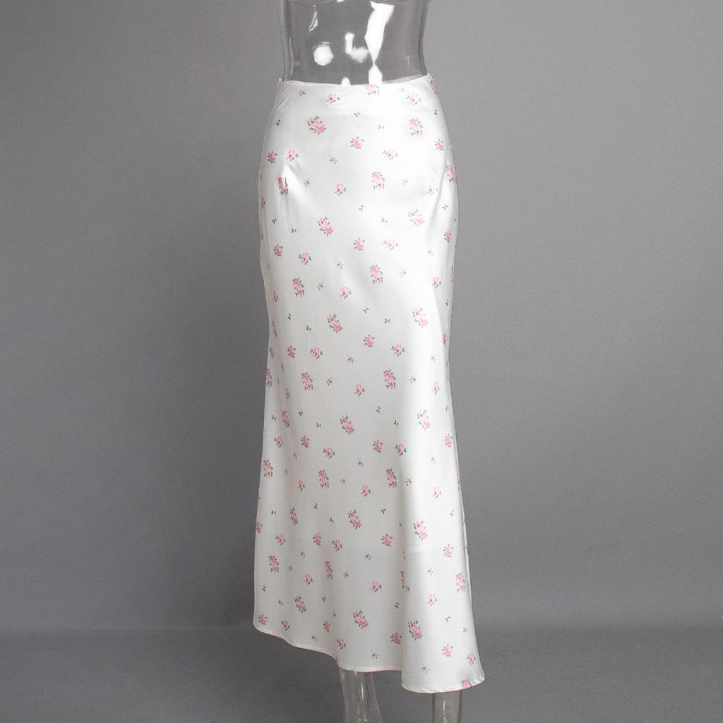 2025 Spring/Summer Floral Satin High-Waisted Midi Skirt