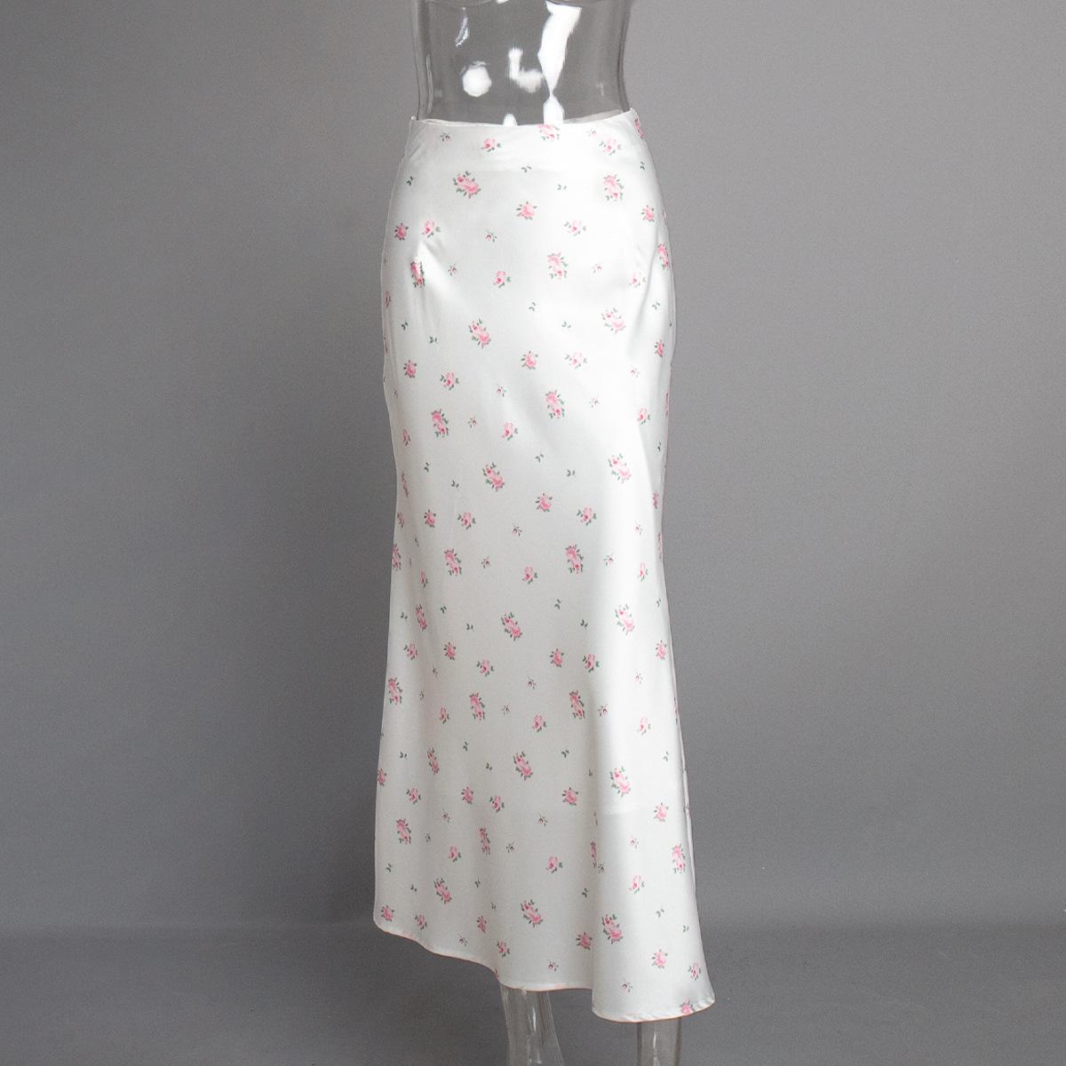 

2025 Spring/Summer Floral Satin High-Waisted Midi Skirt Medium білий
