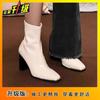 French Small Man High Heel Square Head Temperament Martin Boots 2025 Autumn and Winter New Patent Leather Boots Short Boots Thick Heel