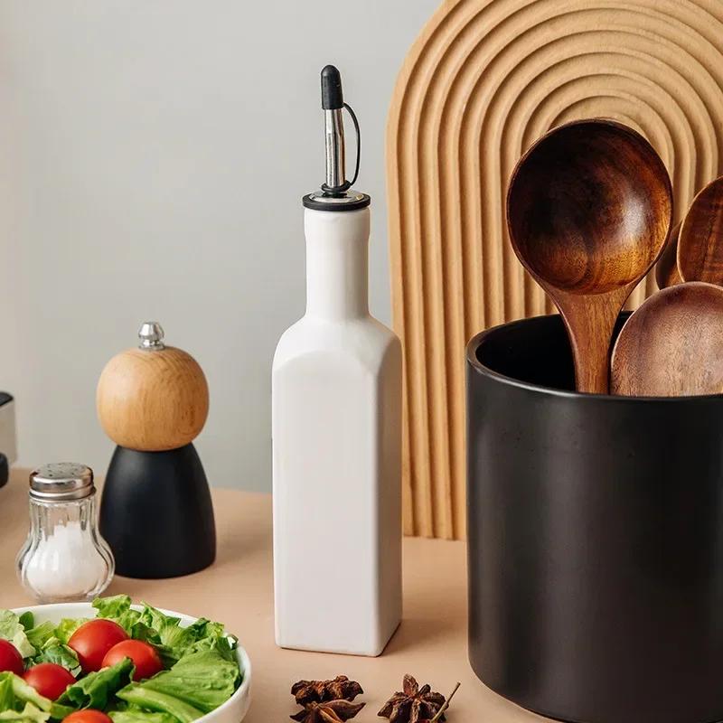 Oil Stickers Sauce Dispenser Bottle Oil Large Bottle and Vinegar Kitchen Funnel Dispenser Capacity Olive for Label Ceramic with