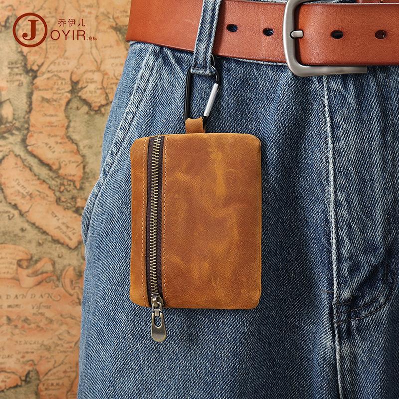 Crazy Horse Leder Retro Münzbeutel Münzbeutel Tragbar Schlüsselaufbewahrungstasche Echtes Leder Mini Tasche Hängende Bauchtasche