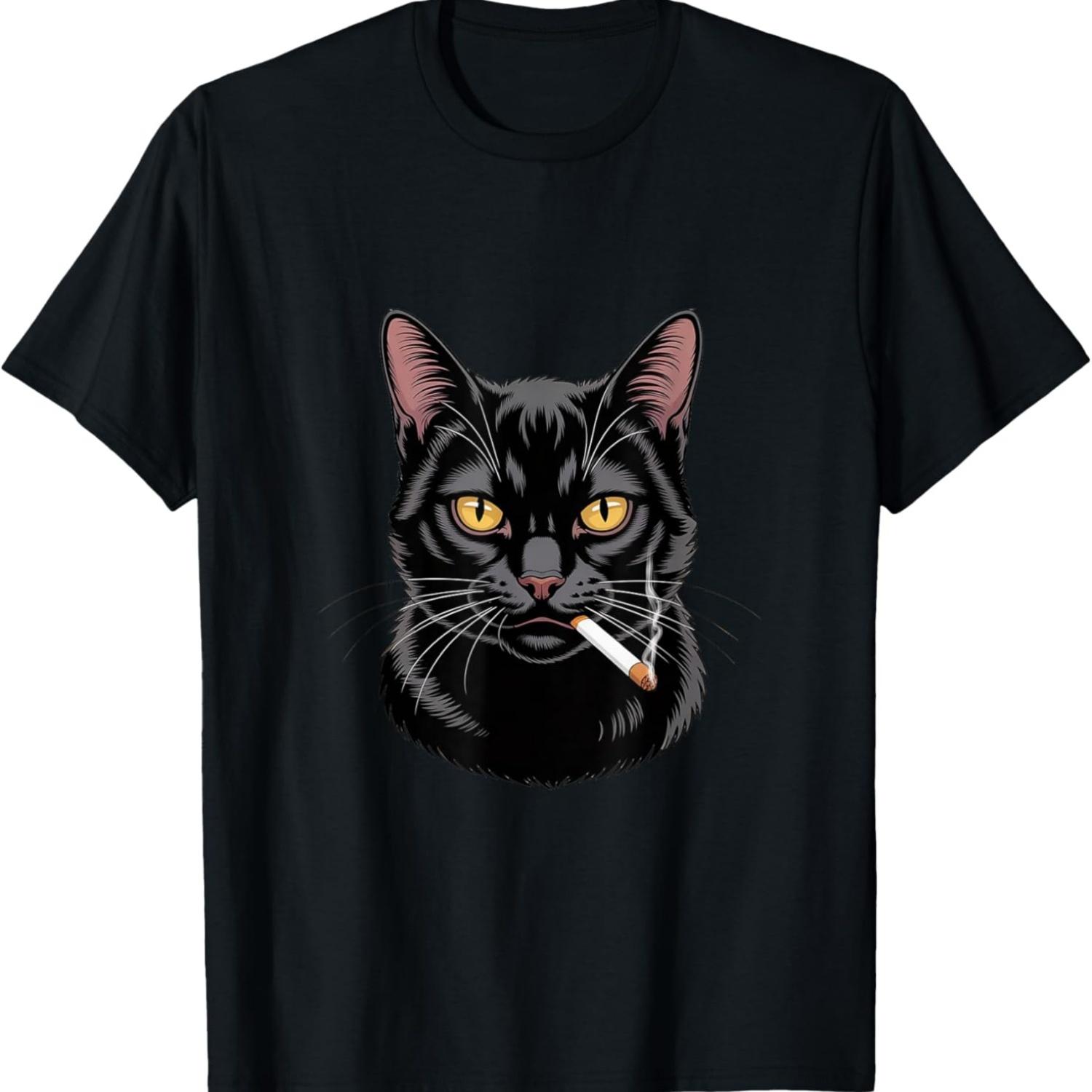 Funny Smoking Cat, Cigarette Kitty Gen Z Meme, Cat Lover T-Shirt(2) S чёрный