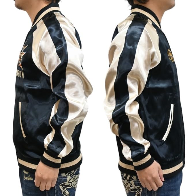 Looney Tunes Sukajan Souvenir Jacket Wile Coyote Tweety [Banson] LTV-2504 E. Men's (JP, Alphabet, 2XL, Black)