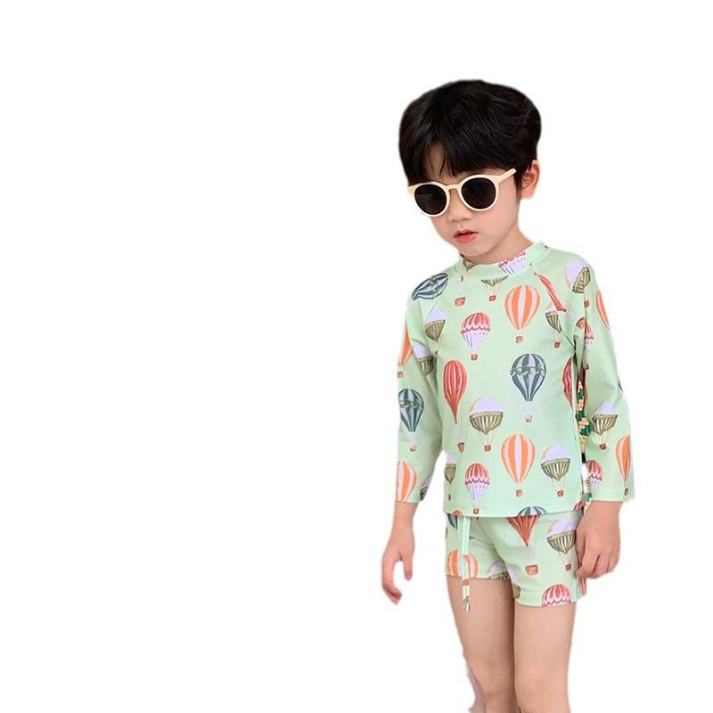 Children's Cartoon Hot Air Balloon Swimsuit: Two-Piece, Quick-Dry, Sun Protection for Small and Medium Boys