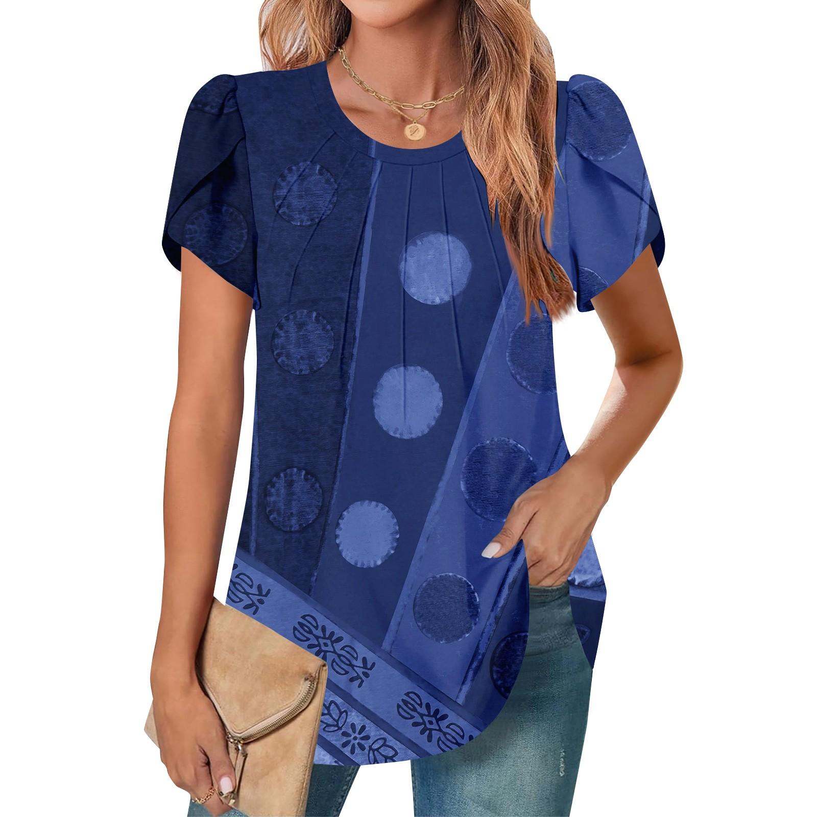 

Жіночий повсякденний топ з круглим вирізом і короткими рукавами на грудях із розкльошеними рукавами та квітковими принтами XL