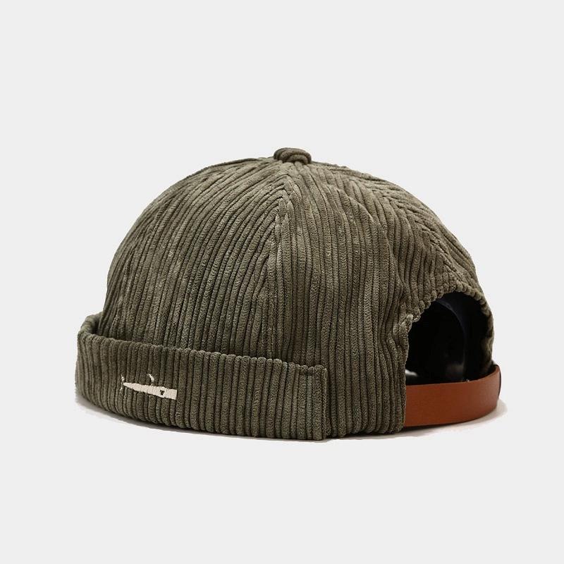 Retro Docker Cap Brimless Hat Skullcap Solid Color Corduroy Adjustable Hip Hop Landlord Hat Unisex Skullies Beanie Melon Cap