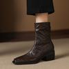 Fashion NEW Autumn Women Boots Square Toe Chunky Heel Shoes Genuine Leather Shoes for Women Short Modern Boots Daily Shoes Zipper Boots