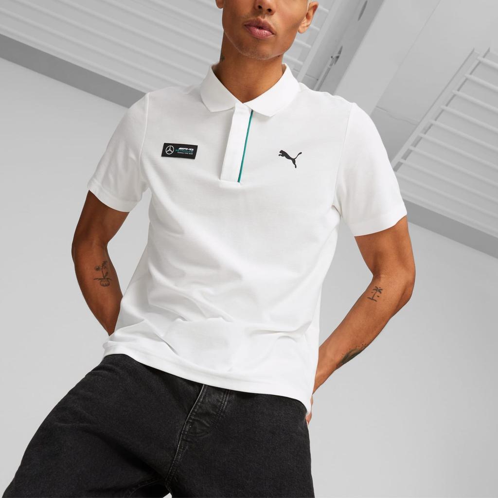 Puma X Mercedes-Benz Logo Print Short Sleeve Polo Shirt Men Polo Shirts White 538478-03