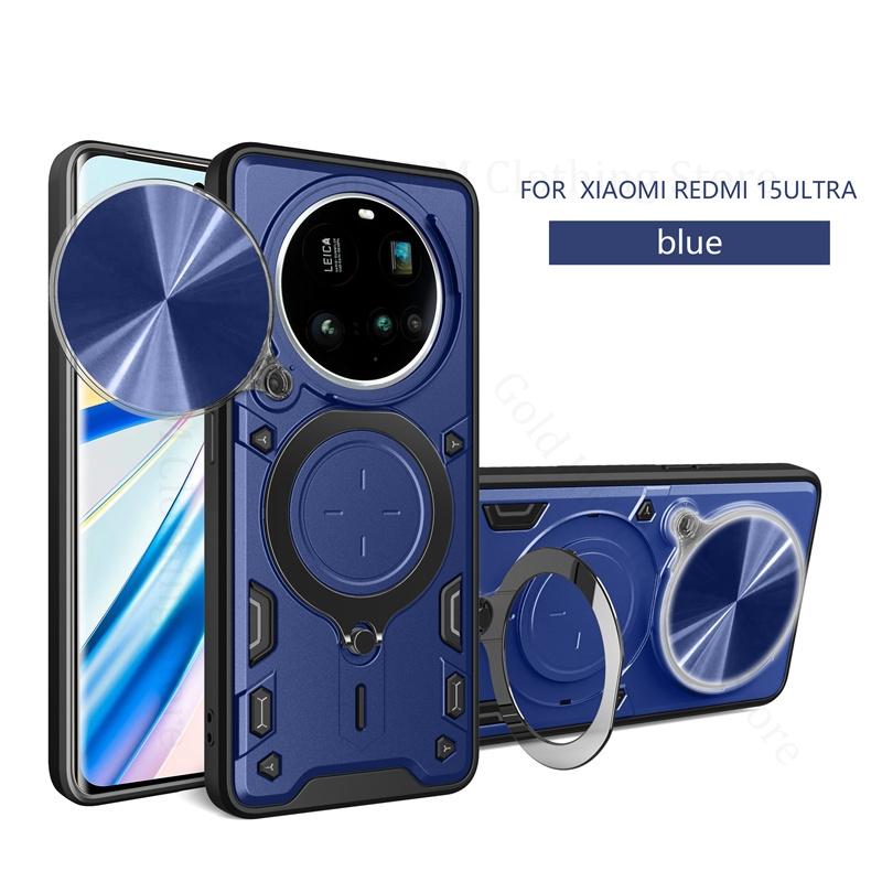 Push Window Magnetic Ring Kickstand Armor Shockproof Case For Xiaomi 15 Ultra Alloy Holder Stand PC Slide Lens Camera Cover For Mi 14 Pro 13 15 Ultra