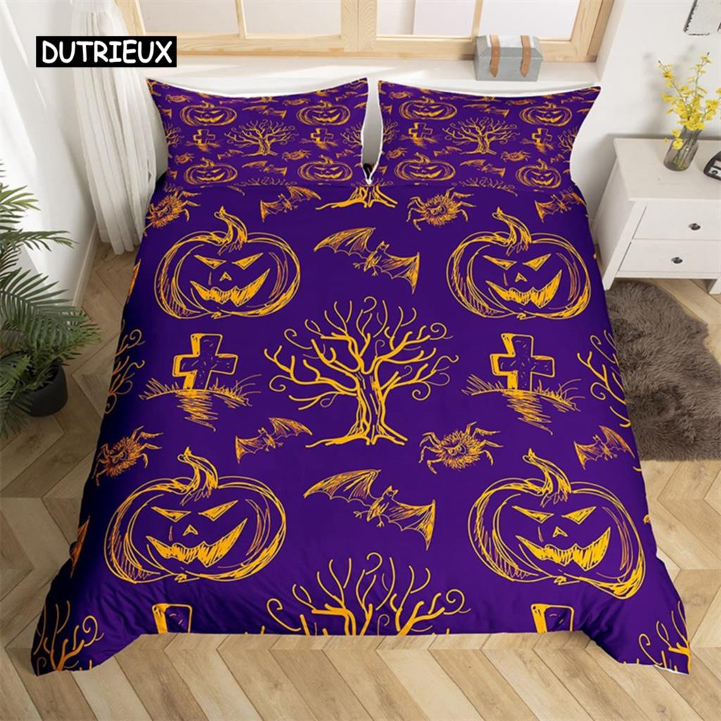 Happy Halloween Duvet Cover King Pumpkin Lantern Camping Car Bedding Set For Kids Boys Girl Bedroom Cartoon Festival Quilt Cover