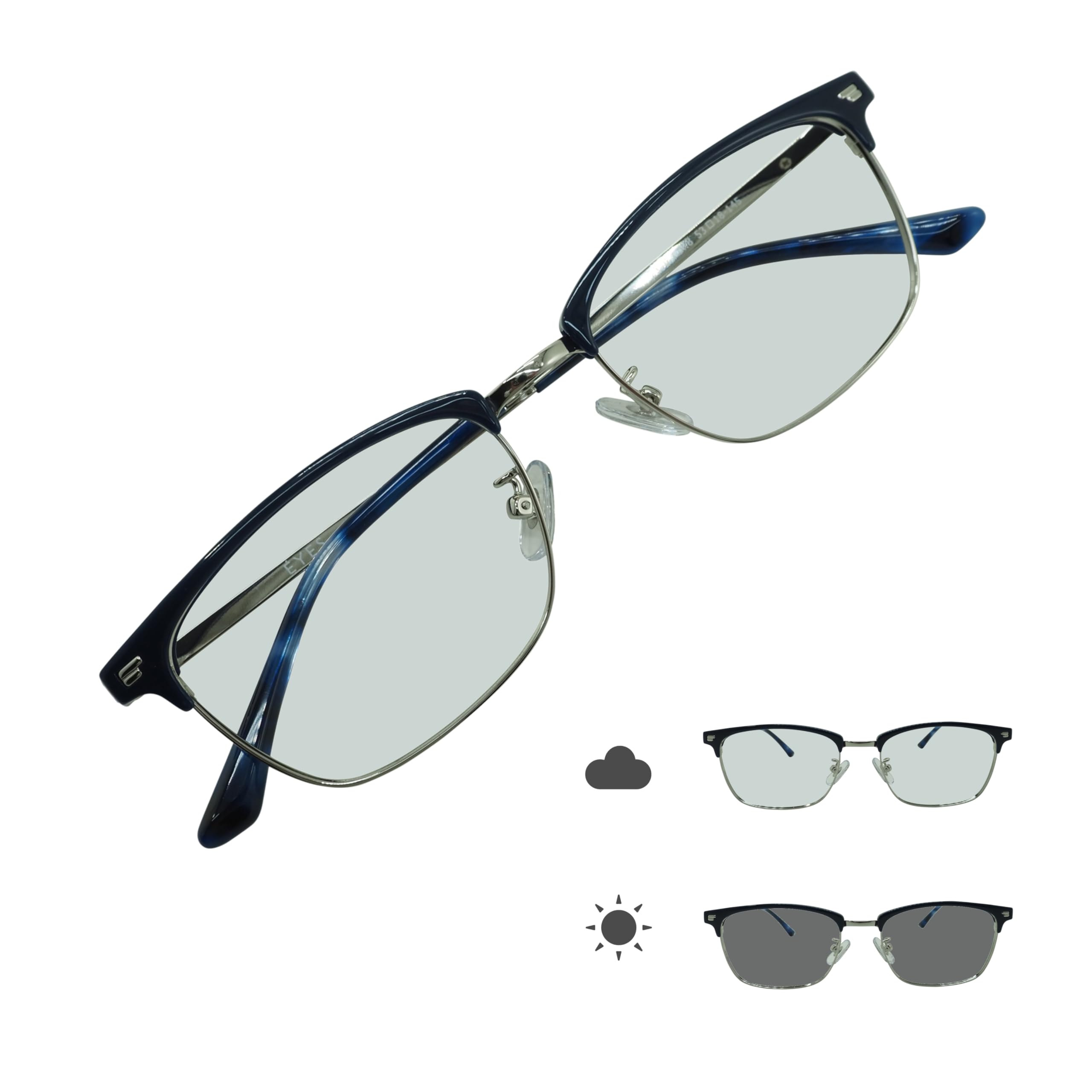

[OTC.web] 2399HC Polarized Photochromic Sunglasses for Men - Classic, Stylish Metal Wellington Design with UV Protection (C8 BlueSilver)