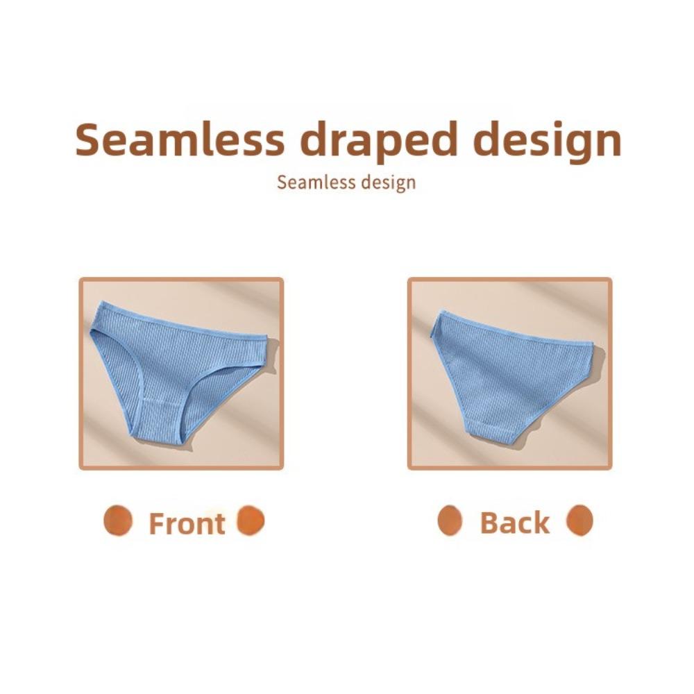 12-1pcs Women Sexy Ribbed Cotton Briefs, Low Waist Breathable Sport Soft Ladies Triangle Underwear