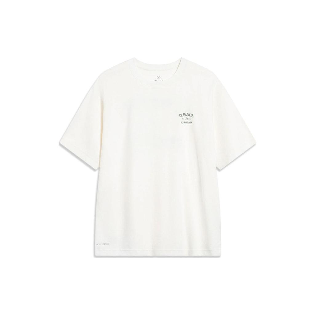 Li-Ning Wade Series Back Letter Print Ice Feel Short Sleeve Drop Shoulder T-Shirt Men Tops Off-White AHST529-2