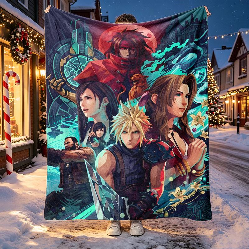 Final Fantasy Pattern Blanket for Home Decoration, Bed, Sofa, Car Travel, Camping, Suitable for All Seasons, Birthday Christmas Gift