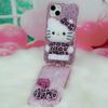 Phone Case IPhone 12 13 14 15 Pro Max Cute Cartoon Kitten Flip Cover Pink Leopard Print Bling Rhinestone Decor Shockproof