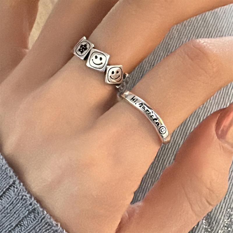 Adjustable Copper Trendy Smiley Face Ring For Women Retro Geometric Design Perfect Fashion For
