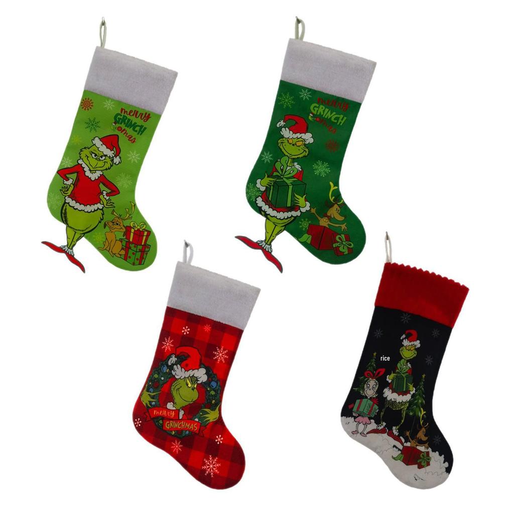 Grinch Christmas Stocking: Green Furry Monster Candy Bag & Tree Ornament