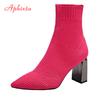 Fashion Aphixta Metal Blade Heels Socks Boots Women Stretch Fabric Elastic Stilettos Heel Pointed Toe Ankle Boots Shoes Woman Boats