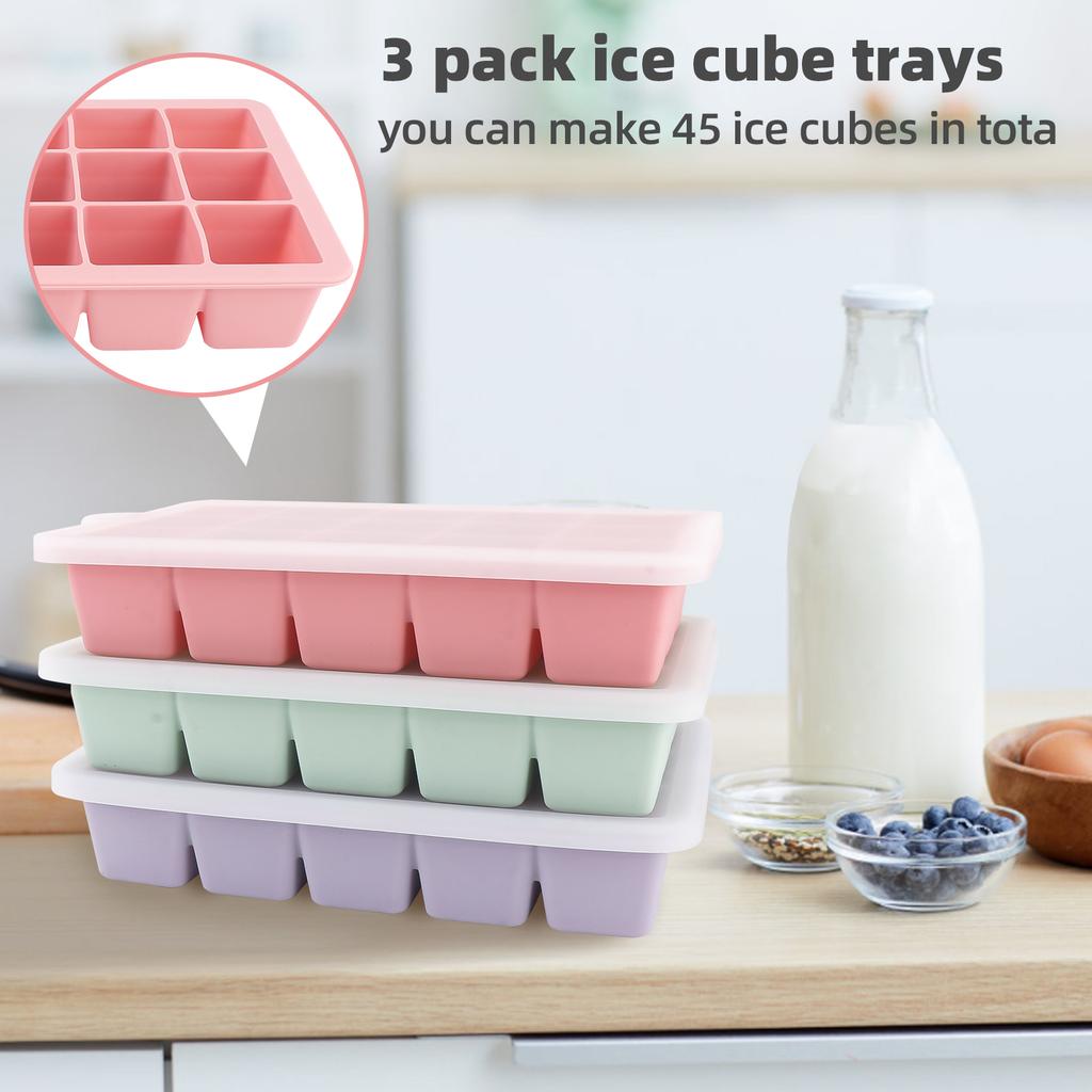 Ice Cube Tray, Easy-Release Silicone Large Ice Moulds with Removeable Lids
