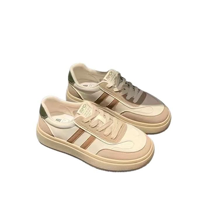 Retro Contrasting Color Splicing Platform Women's New Comfortable and Lightweight Round Head Lace-up Casual Board Shoes