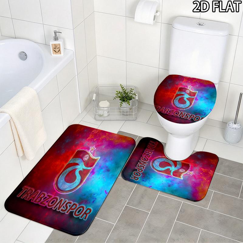 3pcs Trabzonspor2 Pattern Flannel Nonslip Absorbent Washable Decorative Bathroom Home Toilet Seat Cover Mat