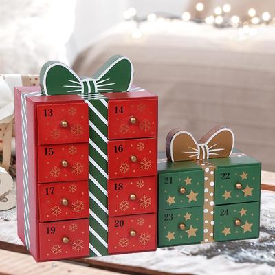 Christmas Wooden Advent Calendar with Storage Drawers Gift Wood To Fill for Office