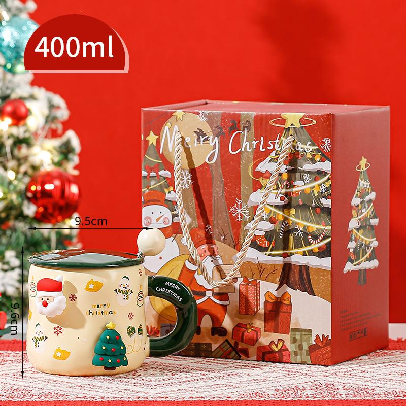 Cartoon Christmas Mug with Magnetic Lid Spoon DIY Ceramic Cup Large Capacity Gift
