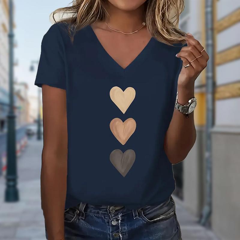 

Мода Любовь Живопись Блузки Футболки с коротким рукавом V-образный вырез Повседневные M синий