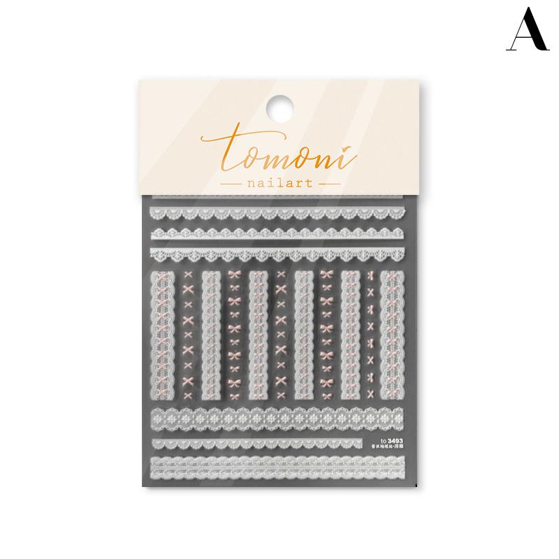 

Sweet Pink Bowknot & Black Lace Heart 3D Self Adhesive Nail Art Stickers Manicure Decals High Quality as the picture
