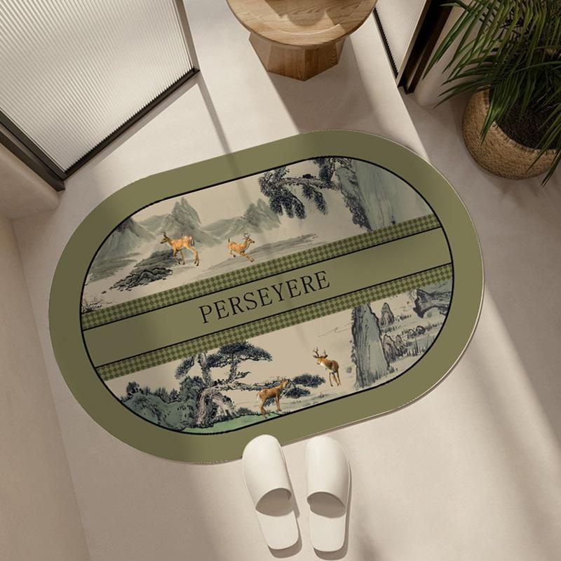 Diatom mud light luxury retro sketch wind cushion bathroom floor mat toilet absorbent foot pad toilet door carpet