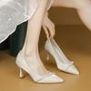 Off-white pearl high heels women's stilettos student host etiquette pointed single shoes French bridesmaid shoes red wedding shoes