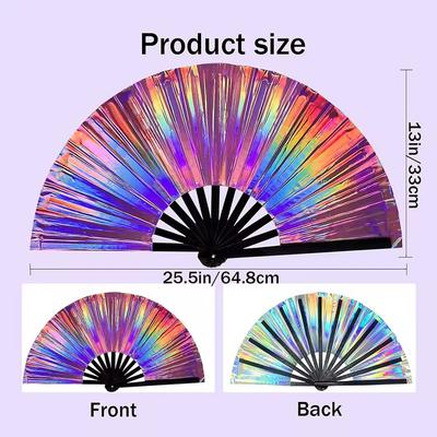 New UV Ink Printing Bamboo Fan Foldable PVC Colorful Reflective Fan 33cm Lightweight Clack Clapping Fans Stage Performance Dance