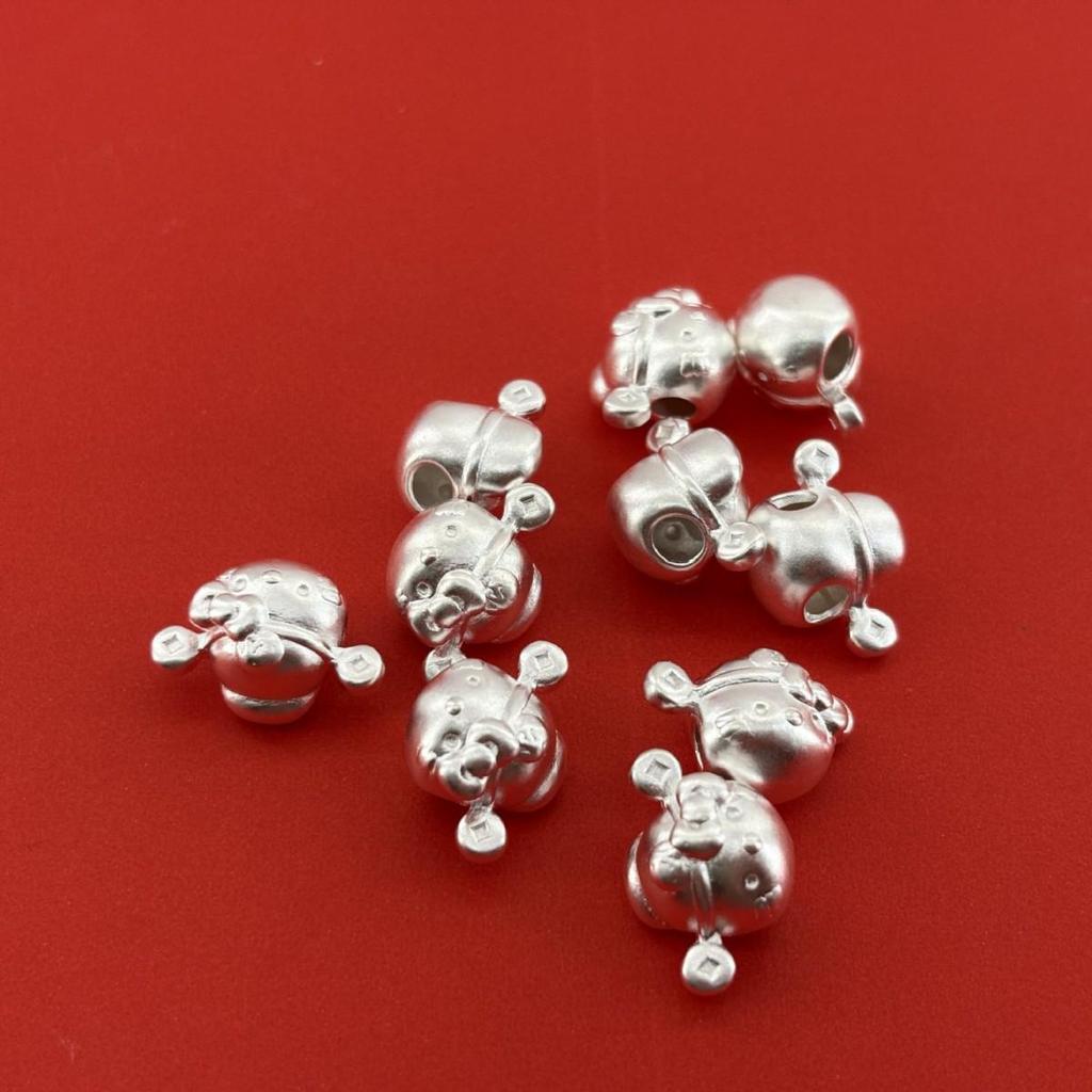 Sterling Silver KT Cat Wealth God Bracelet Charms - Pure Silver Spacer Beads for Children's Accessories