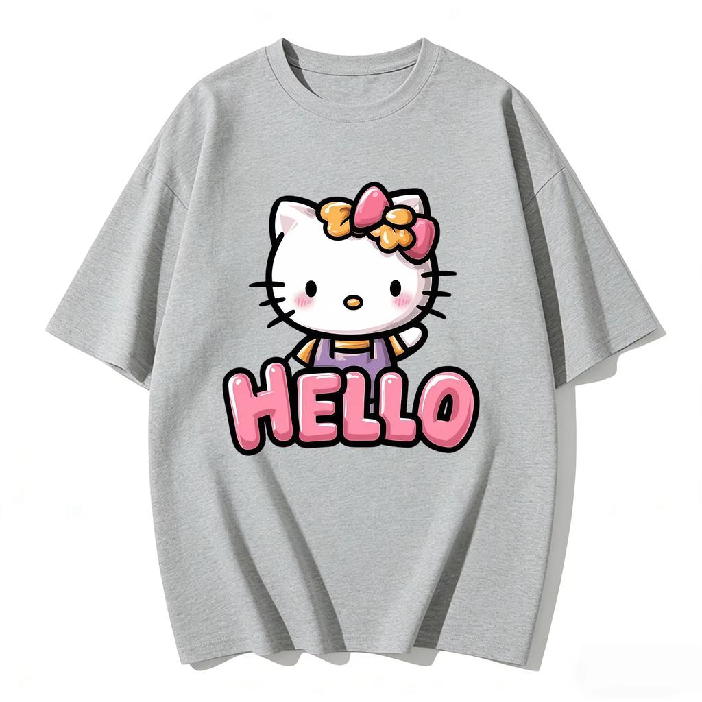 2026 New Summer Cute HelloKitty TShirts Soft Cotton Short Sleeve Tees for Parents Kids Breathable Casual Daily Outfit Tops