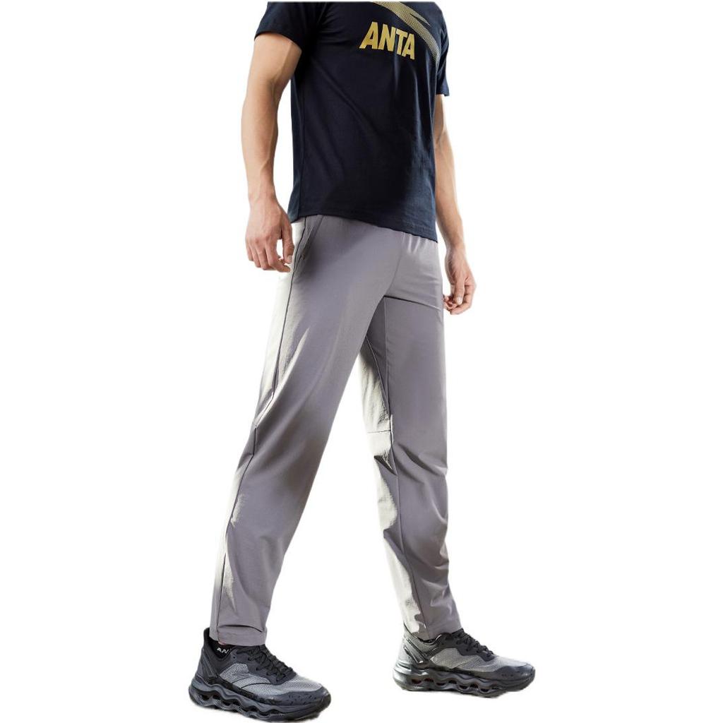 Anta Solid Color Logo Straight-Leg Casual Pants Men Bottoms Gray 152227530-1