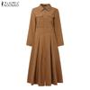 ZANZEA Women Casual Turn Down Collar Long Sleeve A-line Long Dress